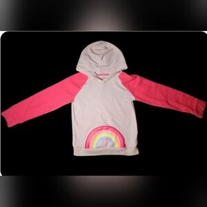 Cat & Jack Girls 6/6x pink hoodie w rainbow zipper pouch~Has heart inside!